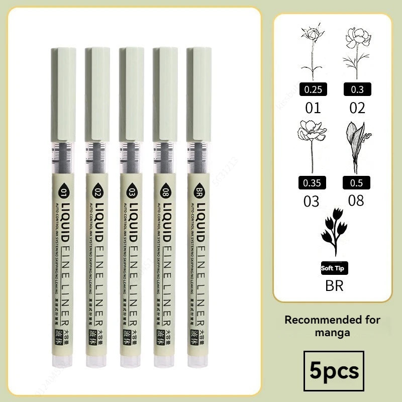 Set de marqueurs Manga – Stylos à croquis à pointe fine 5/8 pièces pour le dessin, l'illustration, la calligraphie et les fournitures scolaires