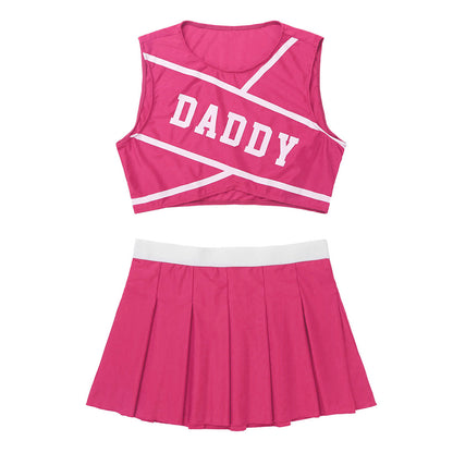 Women’s Cheerleader Cosplay Costume – Uniform Set (Crop Top + Mini Pleated Skirt, Carnival Outfit)