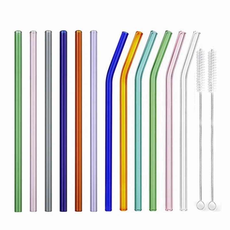 8.5 Inch Reusable Glass Straws Set, 8mm Multi-Color Drinking Straws, Eco-Friendly Glass Straws for Smoothies, Milkshakes, Cocktails and Cold Drinks