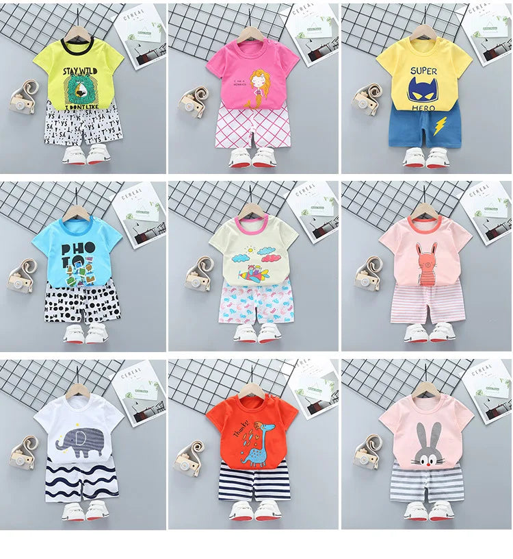 Conjunto de ropa de verano para niños de 2 piezas – Conjunto de camiseta y pantalones cortos de algodón para niños y niñas, ropa de manga corta para bebés, traje informal suave para niños para el juego diario y la comodidad