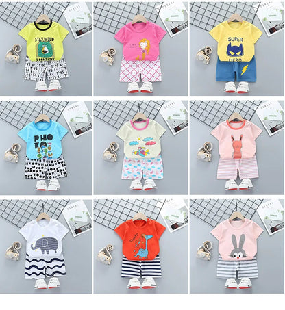 Conjunto de ropa de verano para niños de 2 piezas – Conjunto de camiseta y pantalones cortos de algodón para niños y niñas, ropa de manga corta para bebés, traje informal suave para niños para el juego diario y la comodidad