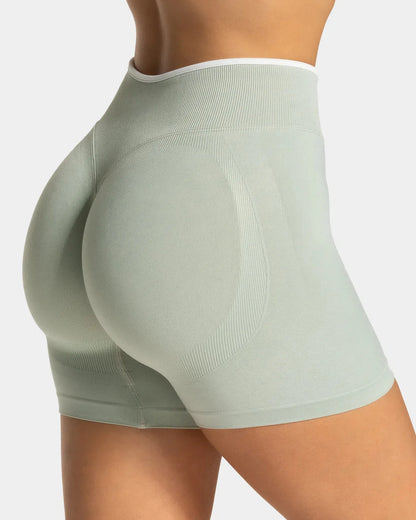 Women’s Seamless Color Block Yoga Shorts High Waist Butt Lifting Gym Workout Running Shorts