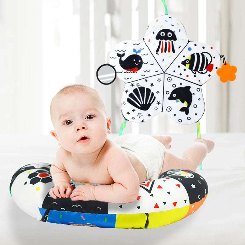 Coussin de Temps sur le Ventre pour Bébé et Jouet Sensoriel à Contraste Élevé – Coussin de Soutien Réversible Noir et Blanc pour Nouveau-né pour le Redressement de la Tête et le Développement Précoce