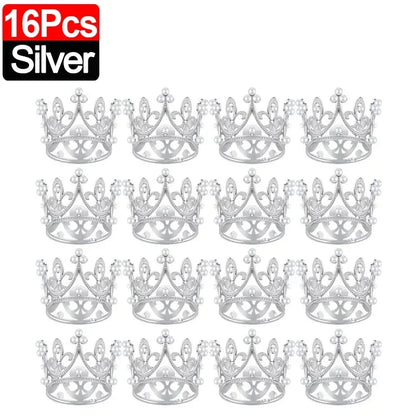 Mini Couronne de Gâteau – Décoration de Tiara de Perles Dorées et Argentées pour Mariages, Anniversaires et Fêtes Prénatales