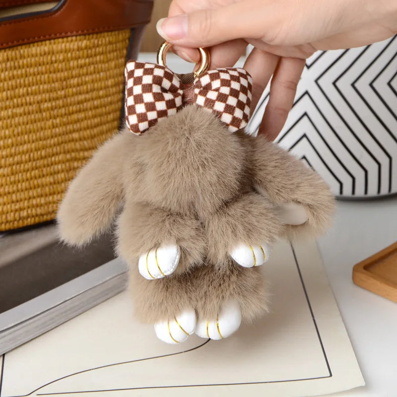 ZAKOL 15CM Fluffy Rabbit Fur Pompon Keychain – Soft Cute Bunny Plush Key Ring & Bag Charm, Adorable Gift Accessory for Girls