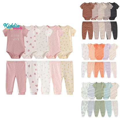 Kiddiezoom 10PCS Baby Clothing Set – Unisex Newborn Bodysuits & Pants, Soft Four-Season Infant Outfit for Baby Boys & Girls