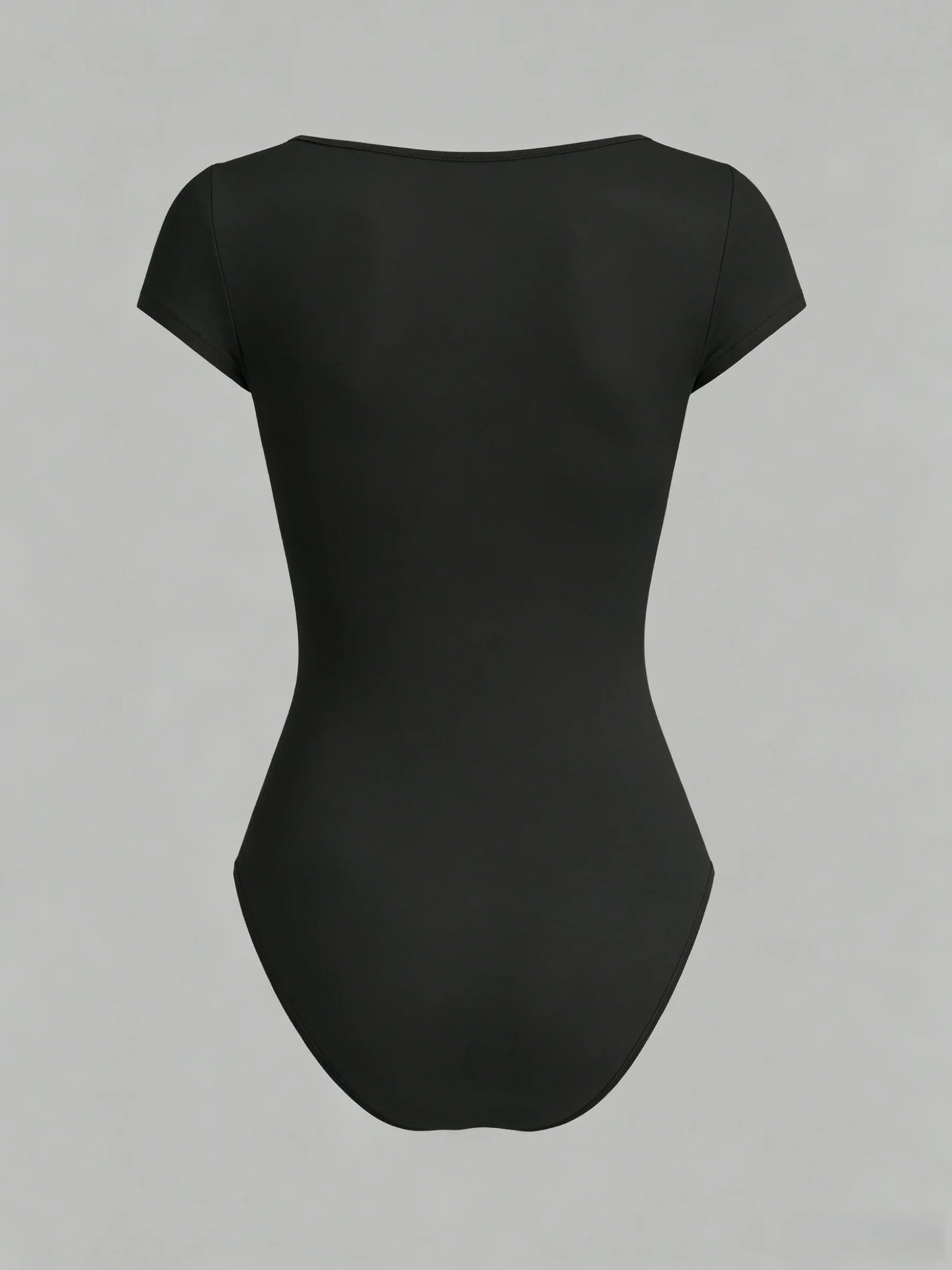 Women Square Neck Short Sleeve Bodysuit – Solid Color Slim Fit Casual One-Piece Top for Daily Wear & Layering