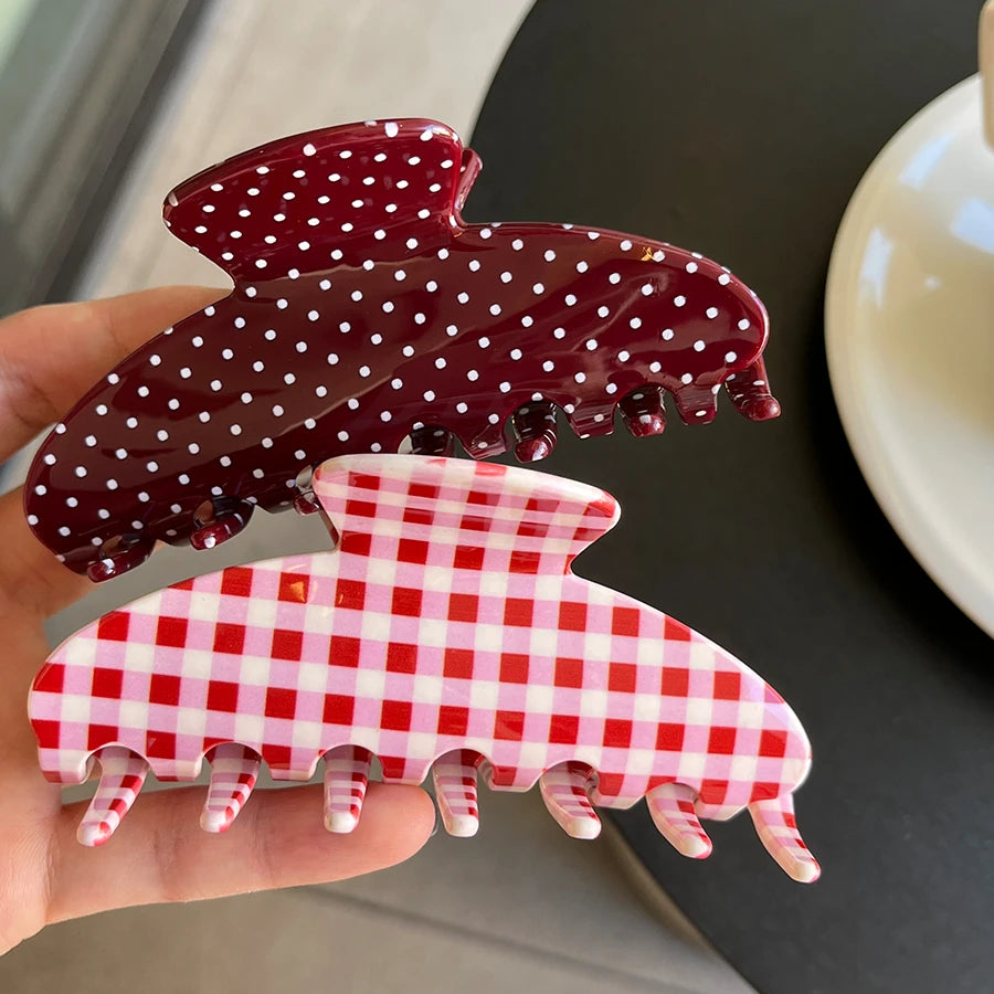 Pinzas grandes para el pelo – Pinzas antideslizantes de sujeción fuerte con estampado de cuadros y lunares retro para mujeres y niñas | Accesorios de moda para el día a día