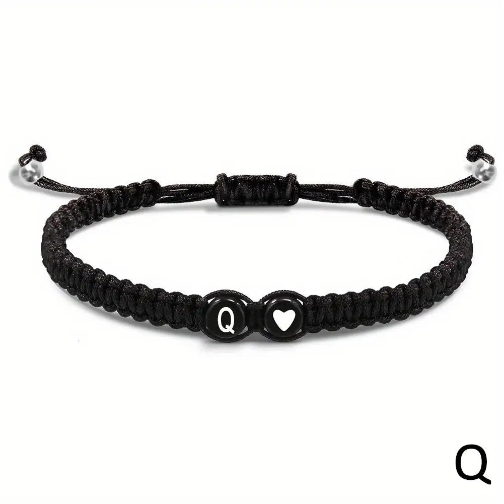 Pulsera Corazón Inicial Personalizada – Pulsera de Cuerda Trenzada Hecha a Mano con Letras de la A a la Z para Hombres y Mujeres | Regalo de Joyería para Parejas y Amigos