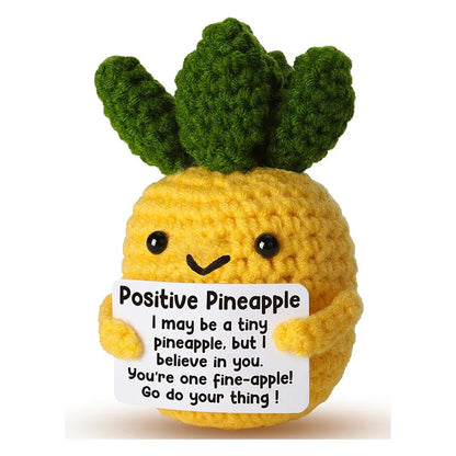 Cute Positive Crochet Cat Doll – Emotional Support Pineapple Desktop Ornament, Inspirational Gift for Women & Cat Lovers