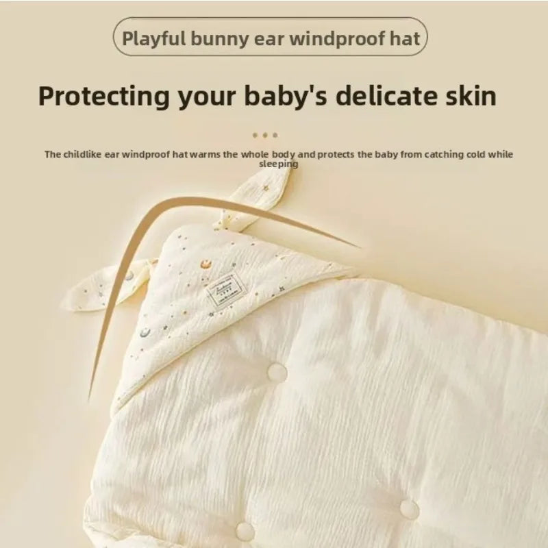 Newborn Cotton Swaddle Blanket with Cute Bunny Ears – Extra-Soft Thermal Baby Wrap for Hospital, Delivery & Cozy Infant Sleeping