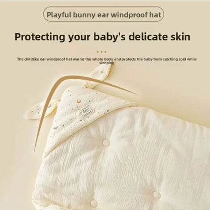 Newborn Cotton Swaddle Blanket with Cute Bunny Ears – Extra-Soft Thermal Baby Wrap for Hospital, Delivery & Cozy Infant Sleeping