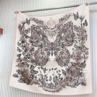 Foulard carré en soie 90 cm pour femme, motif floral, sergé de luxe, bandana, châle, hijab, cache-col, écharpe de tête