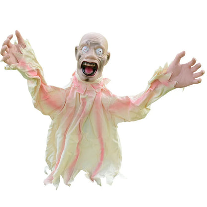 Halloween Voice-Controlled Luminous Ghost Decoration, Large Swinging LED Hanging Ground Stake Prop, Scary Sound-Activated Outdoor Horror Scene Decor for Halloween Parties and Haunted Houses