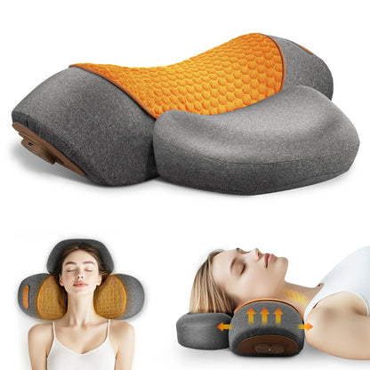 Almohada masajeadora para cuello – Almohada con calefacción y vibración para soporte cervical, cojín de masaje relajante para confort del cuello, apoyo para dormir y dispositivo de terapia en casa para aliviar el estrés