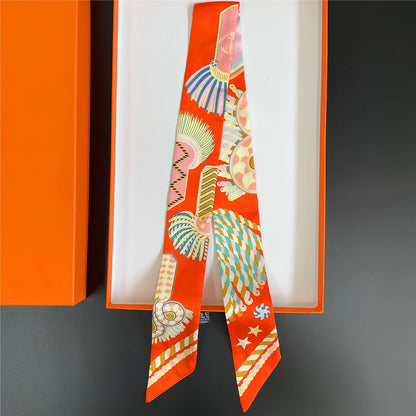 Pañuelo estrecho de sarga de seda 100 % de lujo para mujer, diseño de marca, pañuelo para bolso, pañuelo para el cuello, diadema para el pelo