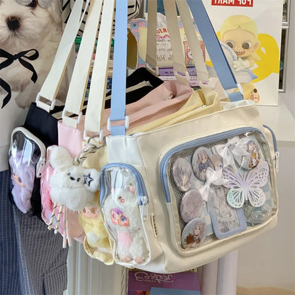 Bolso bandolera transparente de moda – Bolso de hombro Ita de gran capacidad para niñas, bolso mensajero de estilo escolar a la moda, bolso Kawaii versátil para uso diario y accesorios