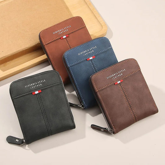 Billetera Retro Trifold para Hombre, Billetera Corta de Cuero PU con Bolsillo para Monedas con Cremallera y Cierre de Hebilla