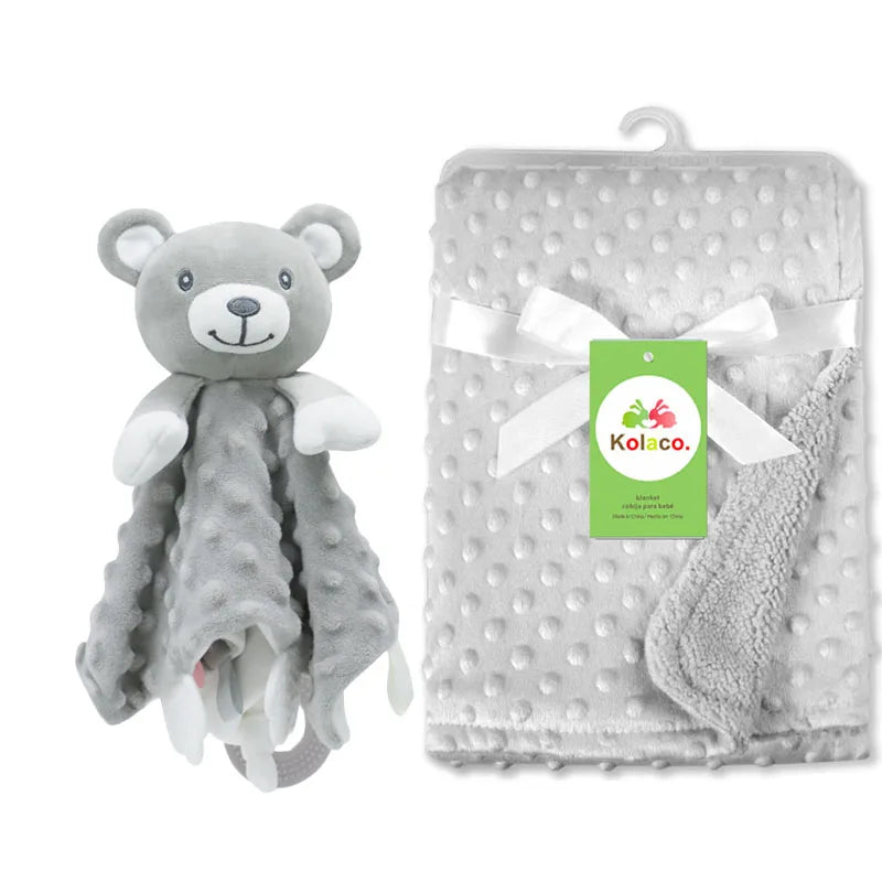 Couverture et doudou personnalisés avec prénom de bébé – Ensemble doux en minky à pois, 2-en-1, cadeau de naissance personnalisé pour garçons et filles