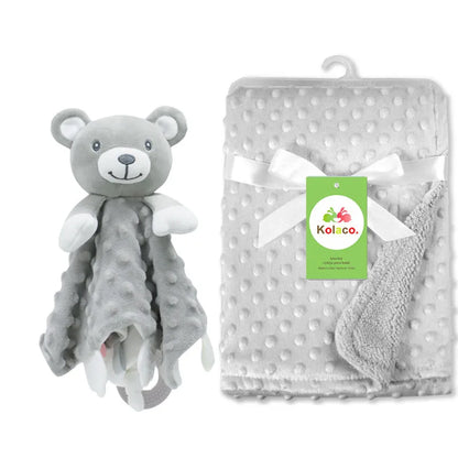Couverture et doudou personnalisés avec prénom de bébé – Ensemble doux en minky à pois, 2-en-1, cadeau de naissance personnalisé pour garçons et filles