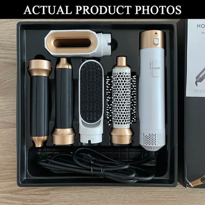 5-in-1 Hair Dryer & Styling Tool Set – Professional Hot Air Brush, Curling Iron, Hair Straightener & Volumizing Comb for Home & Salon Use
