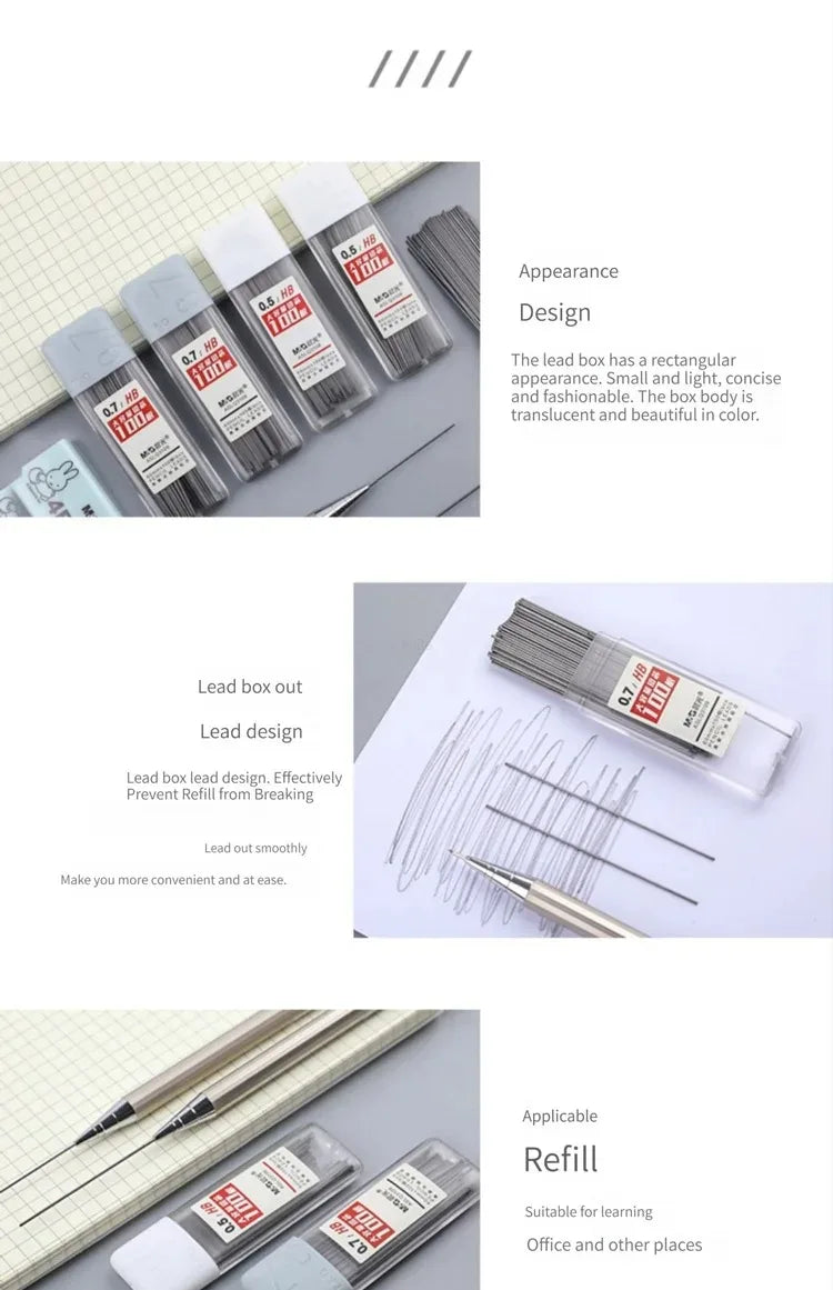 Mines de crayon mécanique 2B/HB – Recharges de graphite de 0,5 mm et 0,7 mm pour l'écriture, le dessin, l'esquisse, les fournitures scolaires et de bureau