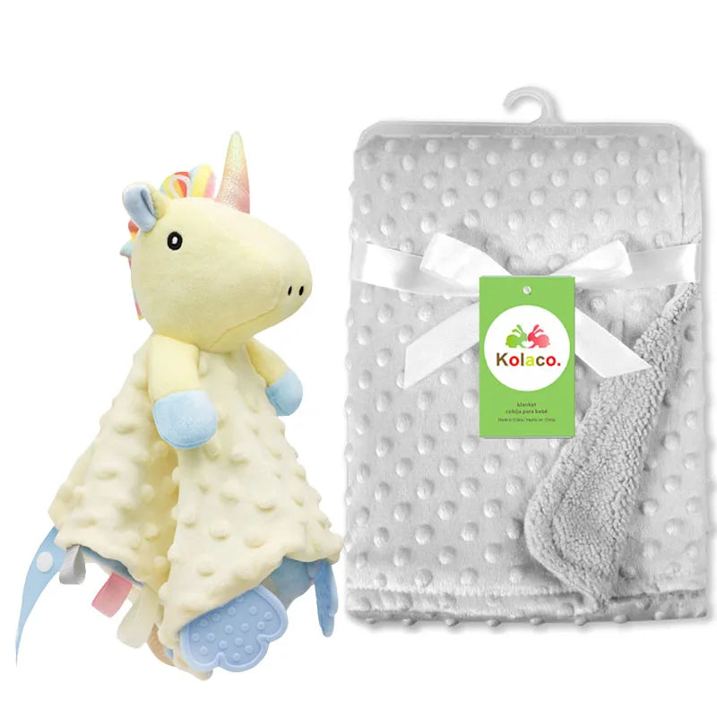 Couverture et doudou personnalisés avec prénom de bébé – Ensemble doux en minky à pois, 2-en-1, cadeau de naissance personnalisé pour garçons et filles