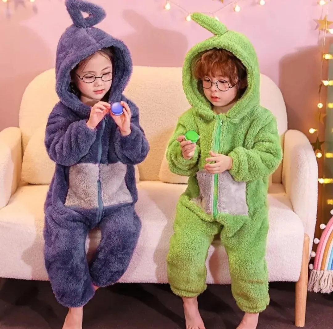 Teletubbies Inspired Adult Cosplay Pajamas – Tinky Winky / Laa-Laa / Po Soft Long Sleeve Onesie Costume (4 Colors)
