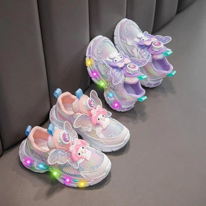 Sanrio Kuromi & My Melody Girls' LED Light-Up Sneakers – Kawaii Cartoon Casual Sports Shoes for Spring & Summer, Kids' Running & Outdoor Footwear