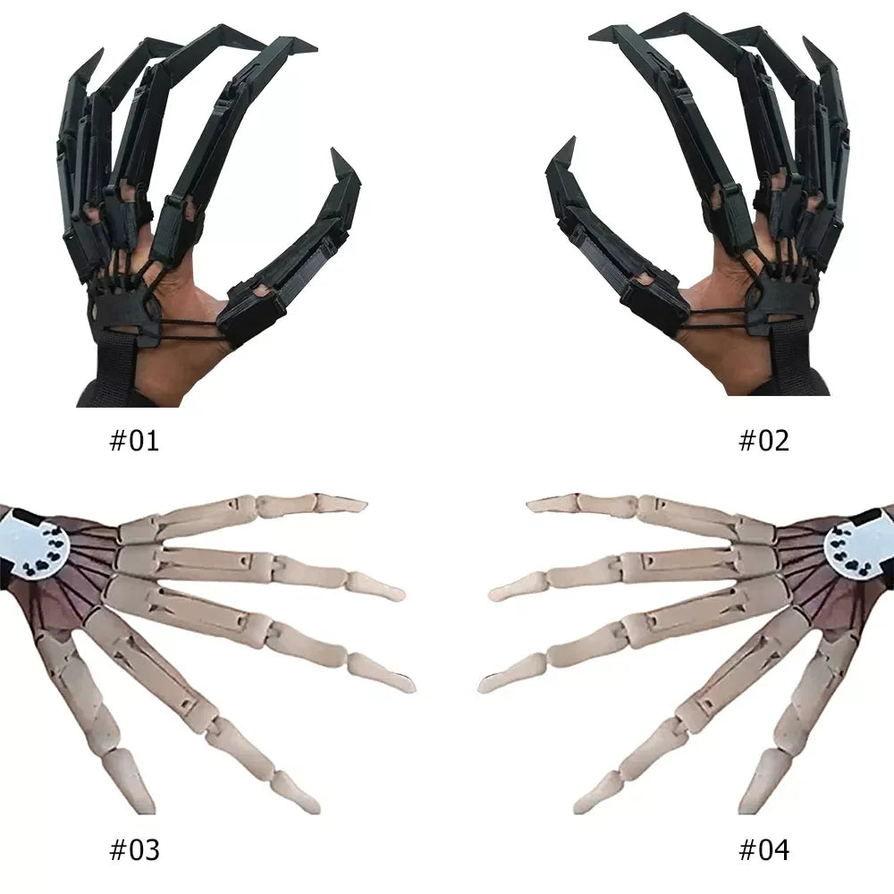 3D Printed Halloween Articulated Finger Extensions – Flexible Movable Long Finger Claw Props for Cosplay, Costumes & Spooky Decorations