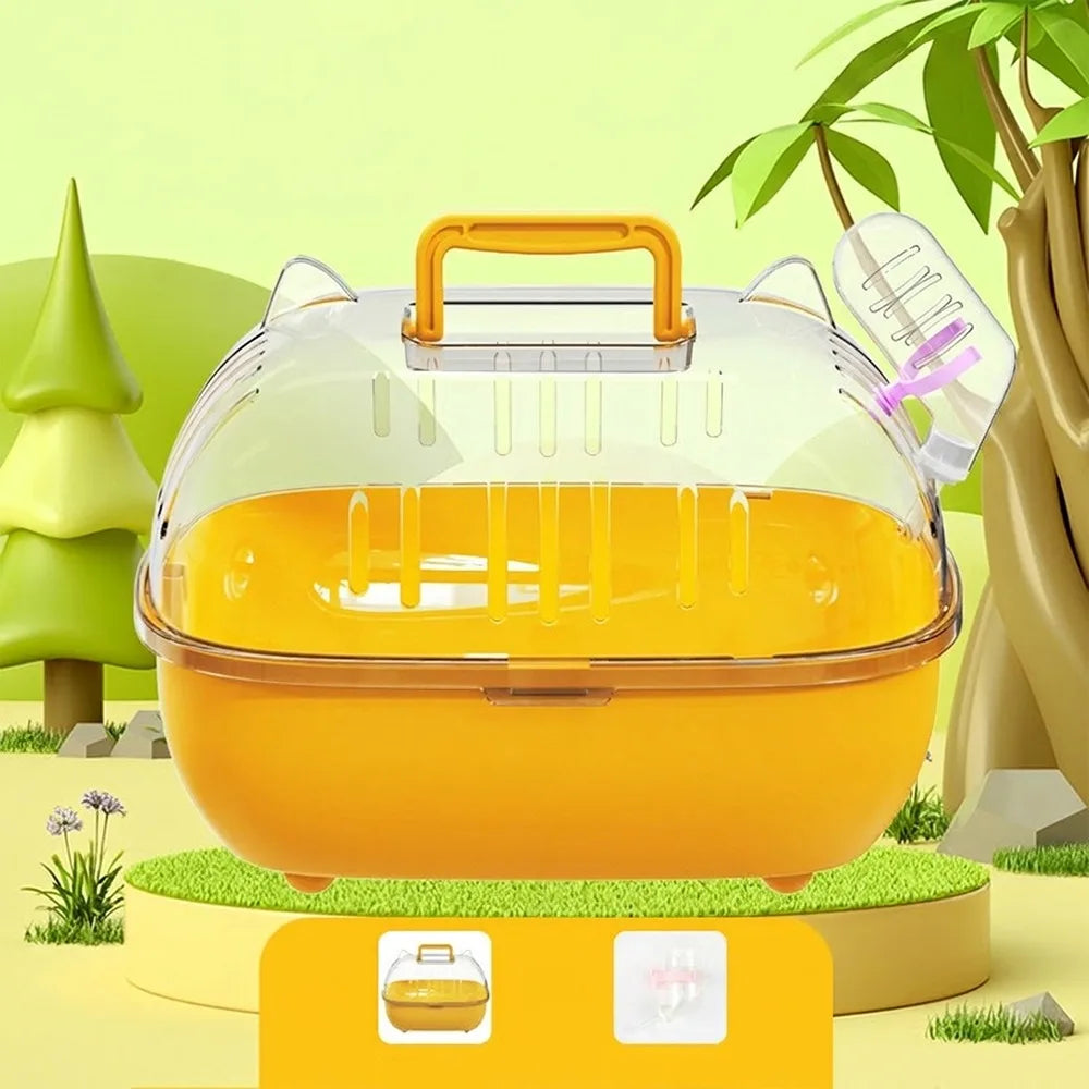 Transparent Hamster Carrier Box – Large Space Ventilated Travel Cage with Escape-Proof Design, Handheld Small Animal Habitat