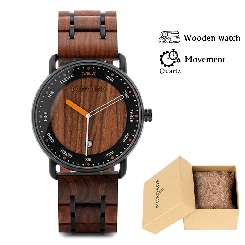 BOBO BIRD Men’s Wooden Quartz Watch – Casual Natural Wood Wristwatch, Unique Fashion Accessory & Gift for Him