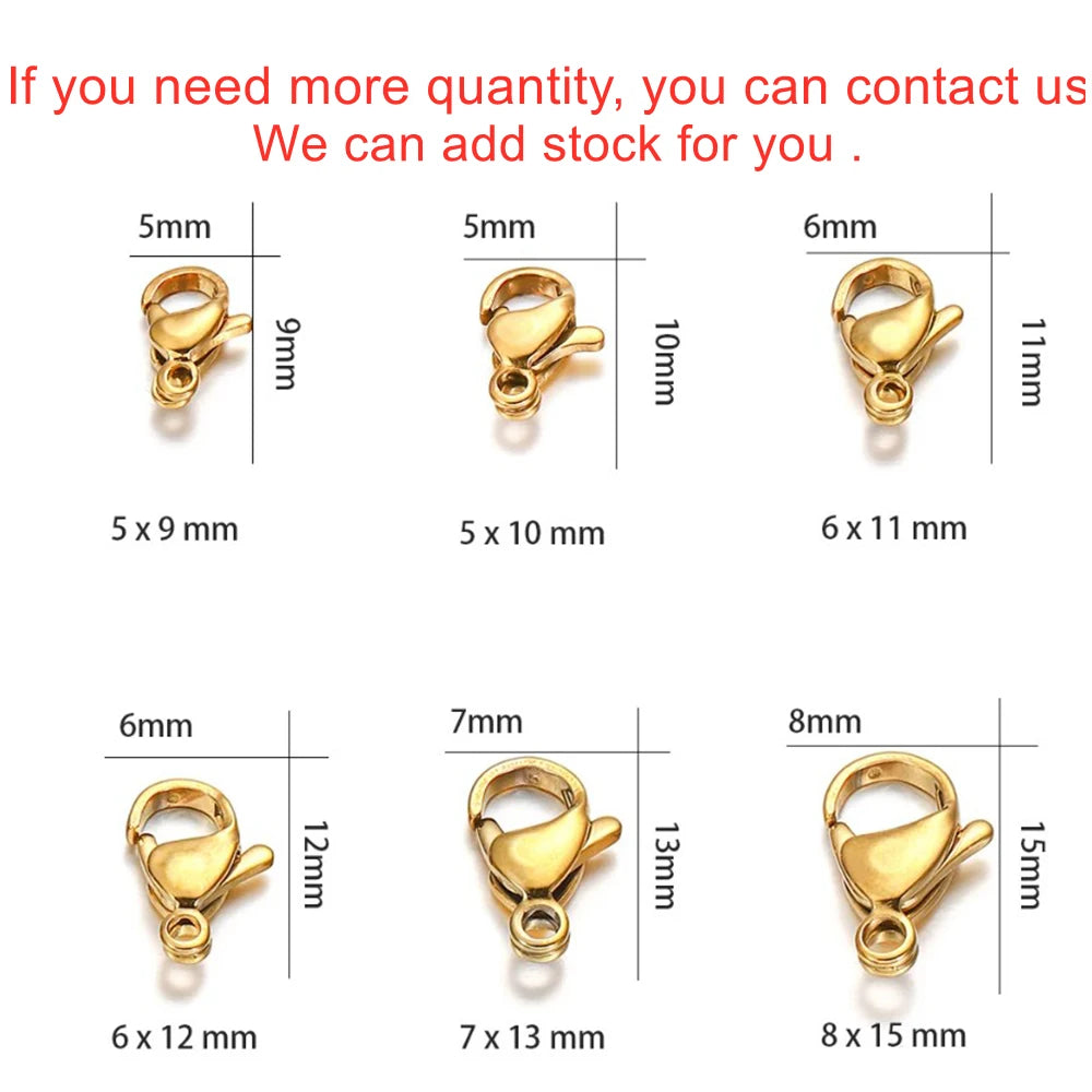 10–30 Broches de Langosta de Acero Inoxidable Chapado en Oro – Broches de Pinza para Pulseras, Collares y Suministros para Hacer Joyas DIY