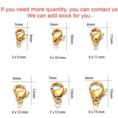 10–30 Broches de Langosta de Acero Inoxidable Chapado en Oro – Broches de Pinza para Pulseras, Collares y Suministros para Hacer Joyas DIY