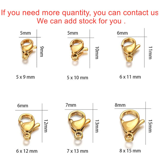 10–30 Broches de Langosta de Acero Inoxidable Chapado en Oro – Broches de Pinza para Pulseras, Collares y Suministros para Hacer Joyas DIY