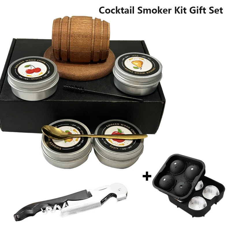 Cocktail Smoker Kit with Apple, Cherry, Oak & Pecan Wood Chips – Whiskey Drink Smoker with Wooden Smoking Hood for Bar & Kitchen