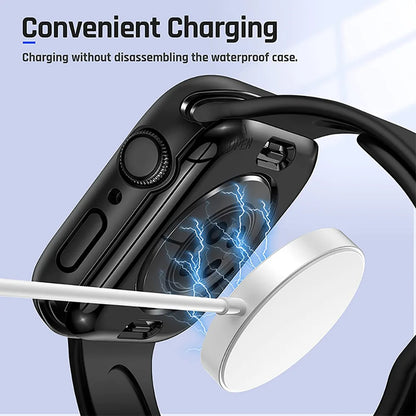 Funda con protector de pantalla de cristal templado para Apple Watch Series 10, 9, 8, 7, 6, SE y 5 (38 mm-46 mm) – Cubierta protectora completa 2 en 1