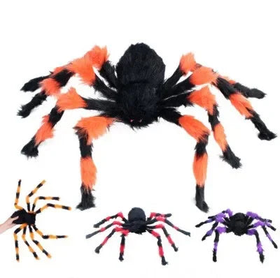 75/150/200CM Halloween Plush Giant Spider – Colorful Black Scary Spider Decoration for Haunted Houses, Bars, Outdoor Parties & Spider Web Decor