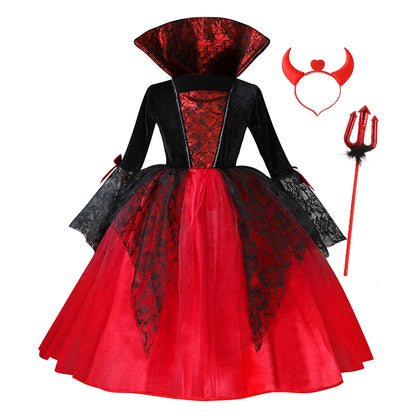 Girls’ Vampire Devil Cosplay Costume Set – Complete Halloween Party Outfit with Accessories, Holiday Dress-Up Costume & Gift