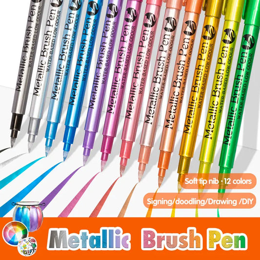 Rotuladores metálicos de 12 colores – Marcadores de pintura brillante para papel negro, vidrio, pintura de rocas, manualidades, álbumes de recortes y material de arte para estudiantes