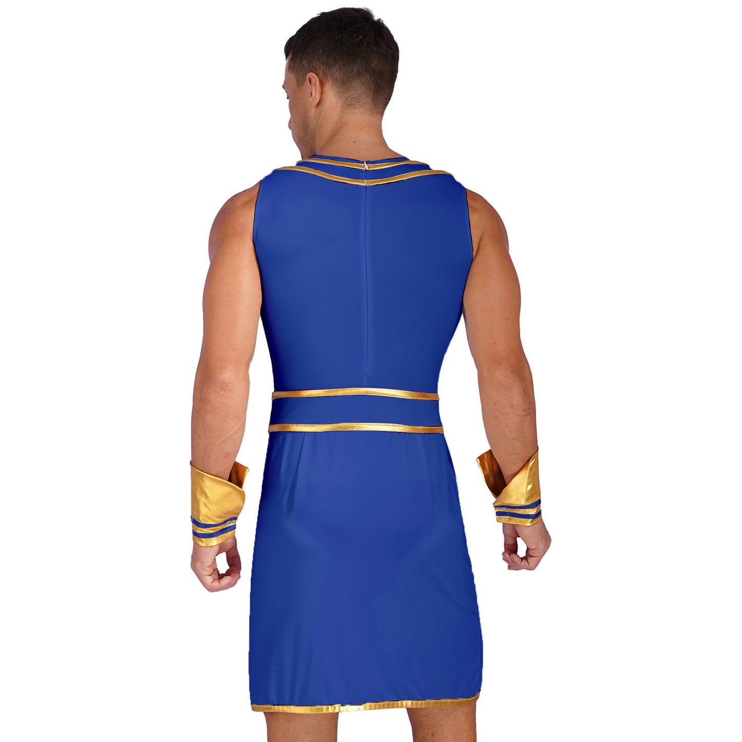Men’s Ancient Greek & Egyptian Pharaoh Cosplay Costume – Metallic Shiny Toga Robe with Sleeves for Halloween & Roleplay