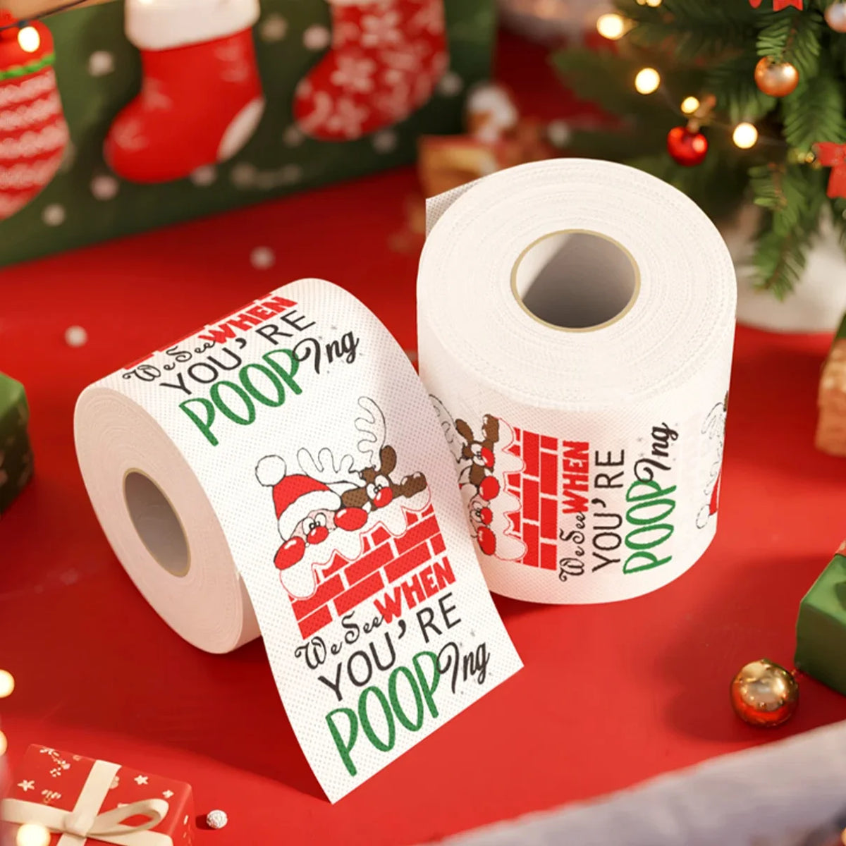 Happy 2026 Christmas Toilet Paper Roll – Festive Xmas Tissue Paper Napkin for New Year Party, Kitchen & Home Decoration