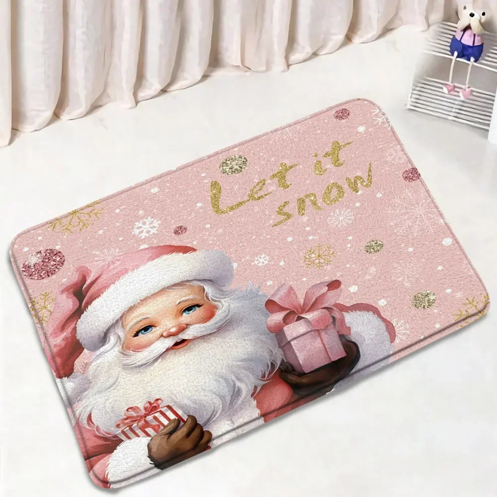 Funny Christmas Bath Mat Set – Cute Snowman, Santa Claus, Red Ball & Xmas Tree Bathroom Rugs with Toilet Lid Cover
