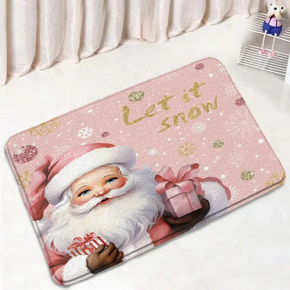 Funny Christmas Bath Mat Set – Cute Snowman, Santa Claus, Red Ball & Xmas Tree Bathroom Rugs with Toilet Lid Cover
