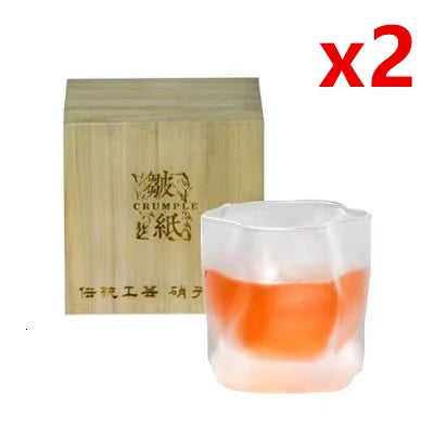 Japanese Edo Designer Whiskey Glass – Irregular Crumple Paper Shape Crystal Faceted Rock Glass for Whiskey, Wine & Bar Drinkware