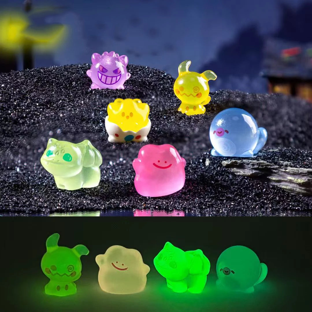 6PCS/SET Pokémon Anime Figures – Pikachu, Gengar, Bulbasaur & Charmander Luminous Cute Model Ornaments for Collection & Gifts