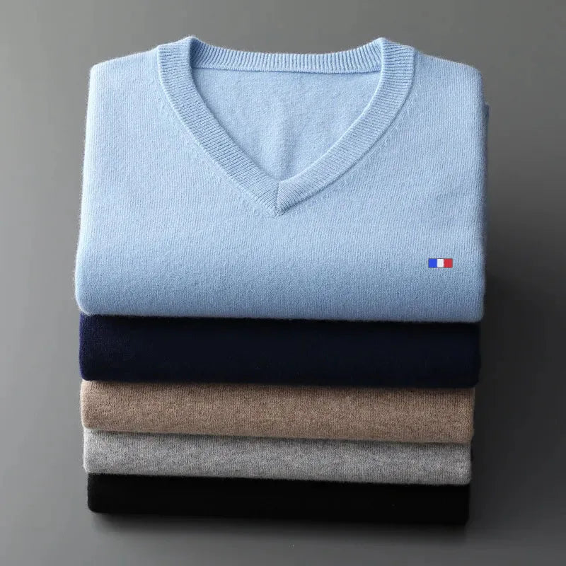 Men’s Classic V-Neck Cashmere Blend Sweater – Warm Pullover Jumper for Autumn & Winter, Casual Fashion Knitwear