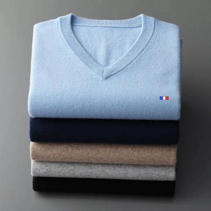 Men’s Classic V-Neck Cashmere Blend Sweater – Warm Pullover Jumper for Autumn & Winter, Casual Fashion Knitwear