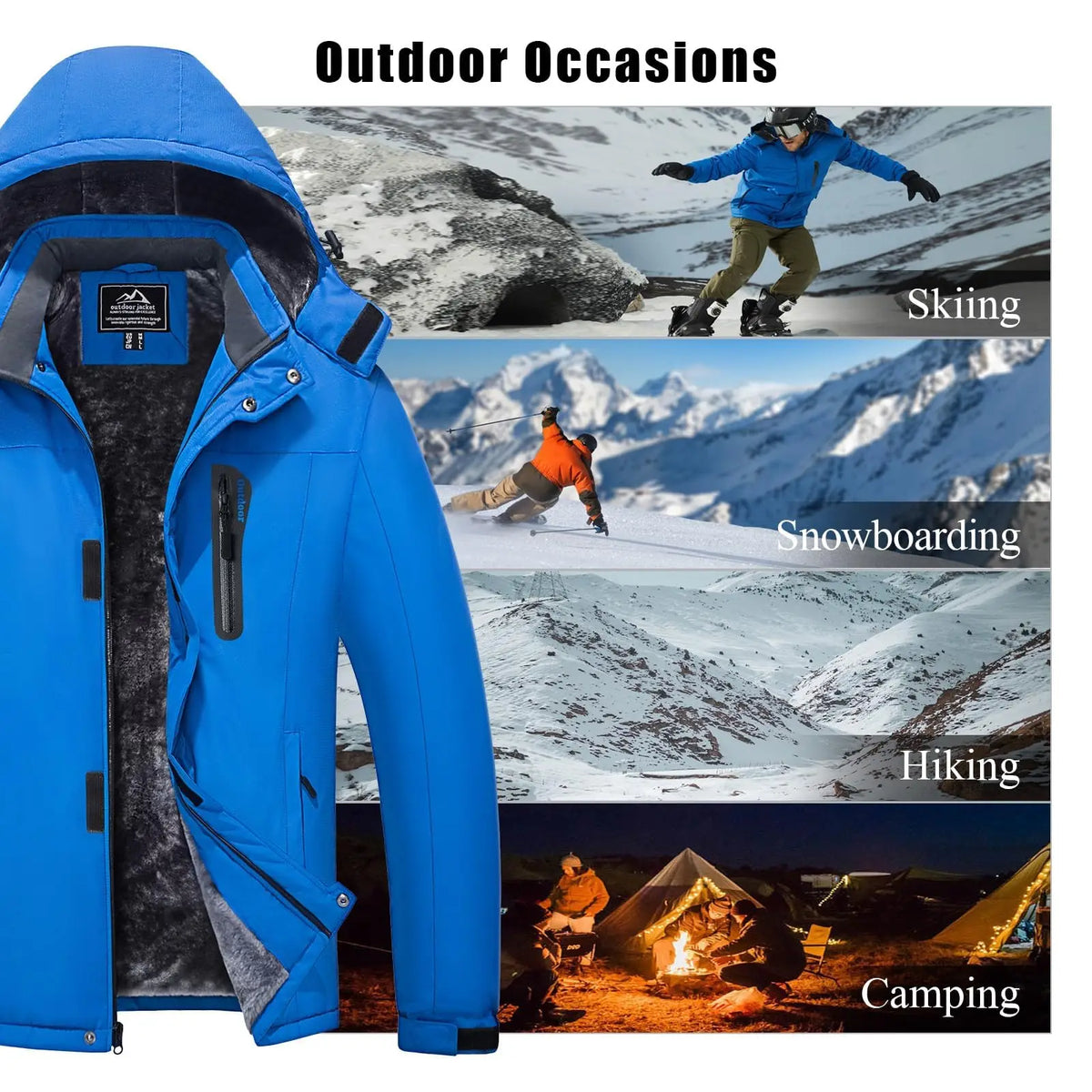 TACVASEN Men’s Winter Ski Jacket – Thick Fleece-Lined Waterproof Windbreaker, Warm Outdoor Parka for Snowboarding, Hiking & Mountain Trekking