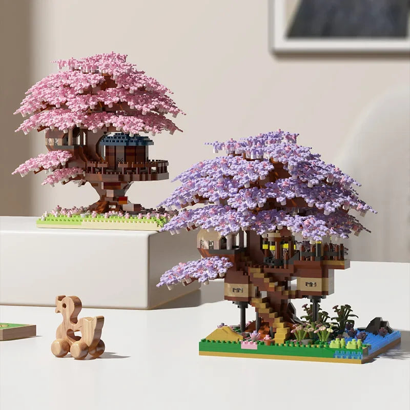 DIY Sakura Tree Building Blocks Set – Cherry Blossom Treehouse Model with LED Lights Romantic Gift Decor